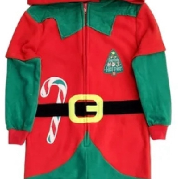 CHRISTMAS ELF GREEN AND RED HOODIE ONESIE PAJAMA COSTUME SIZE 5 🌟EUC🌟 - Picture 6 of 11